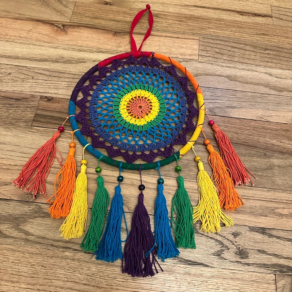 Rainbow Crochet Dreamcatcher with Tassels - Picture 2 of 3
